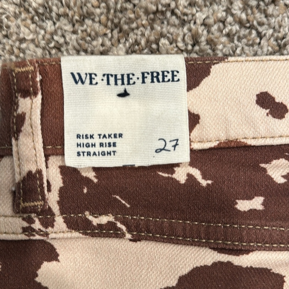 FREE PEOPLE We The Free Risk Taker High Rise Straight Leg Jeans Cow Print - Picture 8 of 11